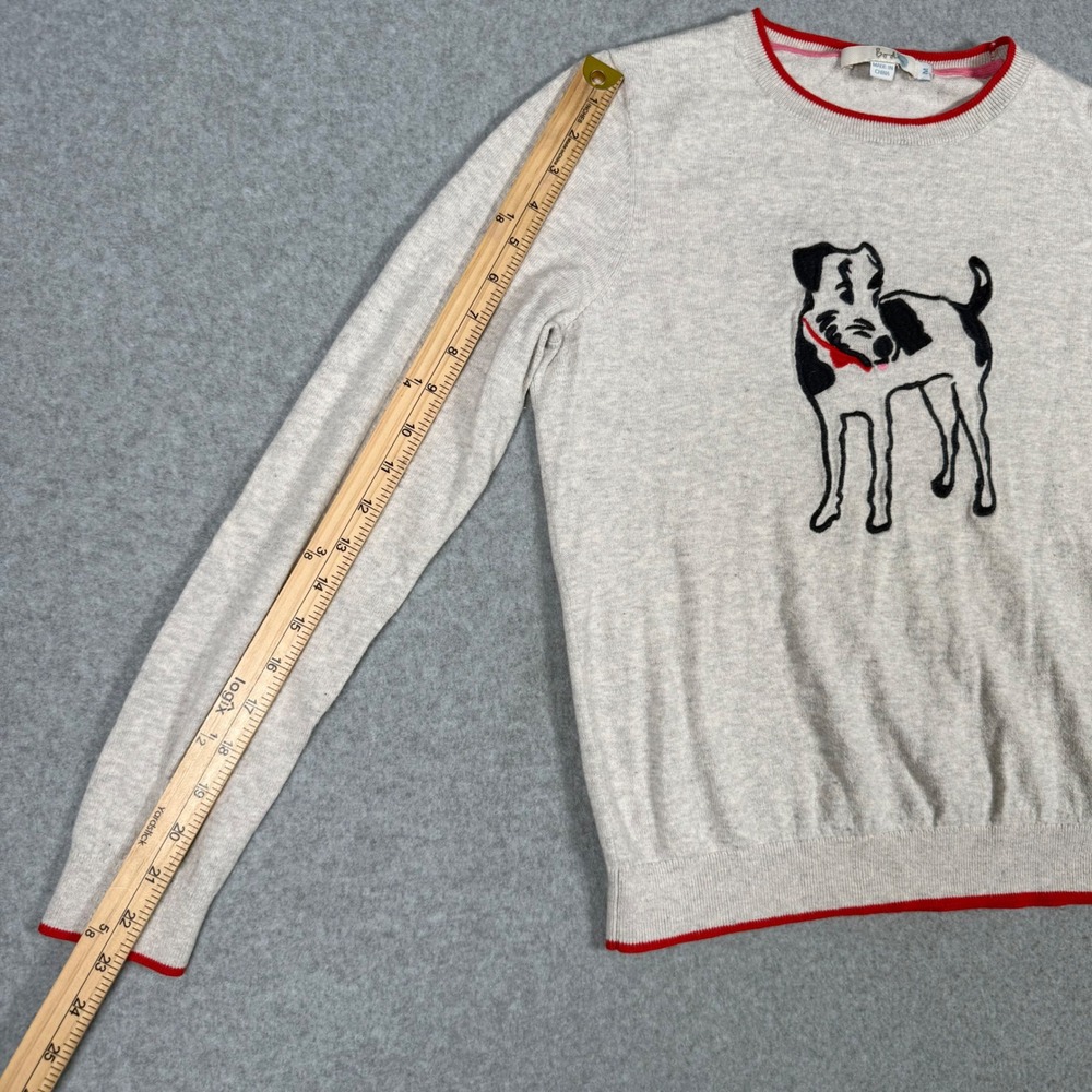 Boden Womens Oatmeal Wool Cotton Fox Terrier Dog Intarsia Sweater Red Trim M - Picture 7 of 8
